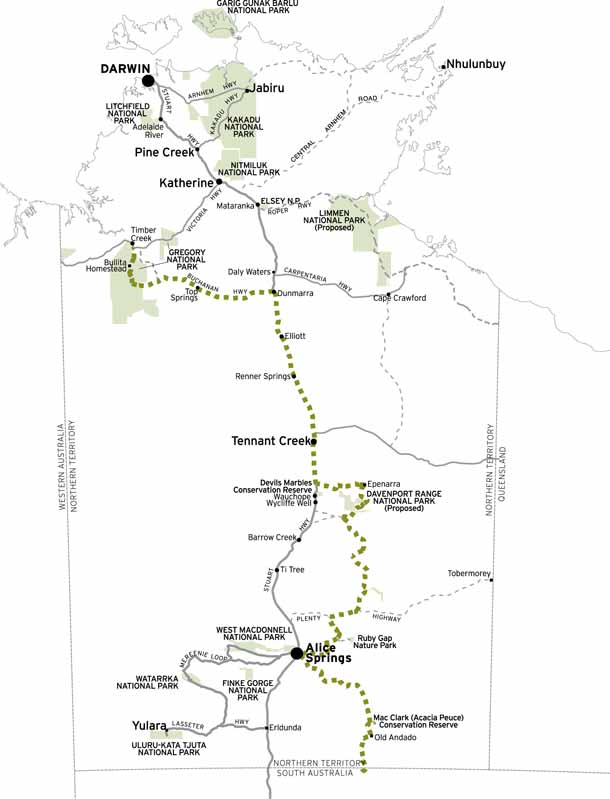 Map of the 4wd road  for the route of  Binns track