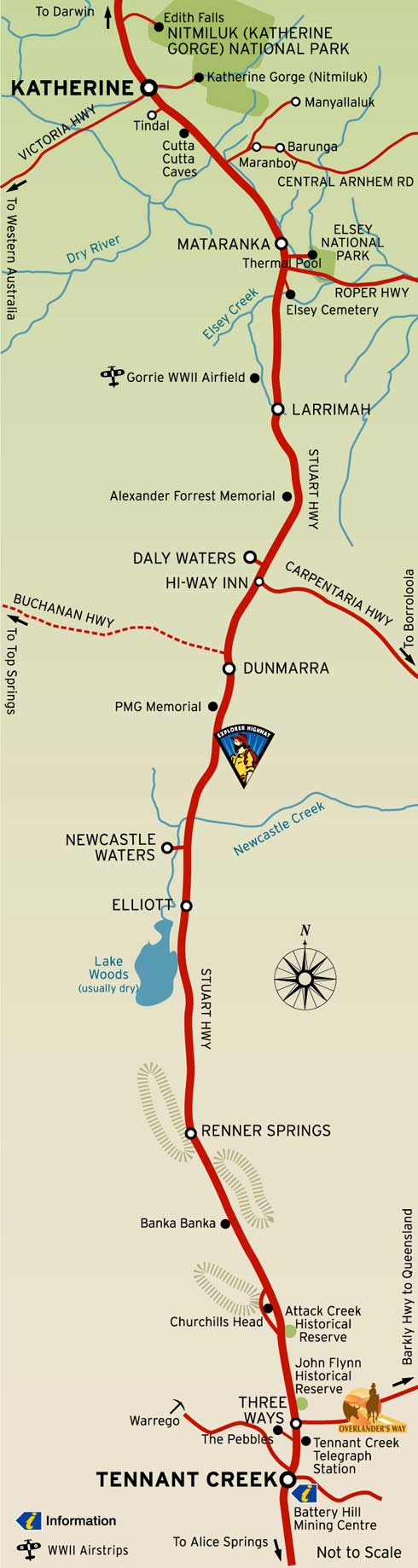 Katherine to Tennant Creek road map