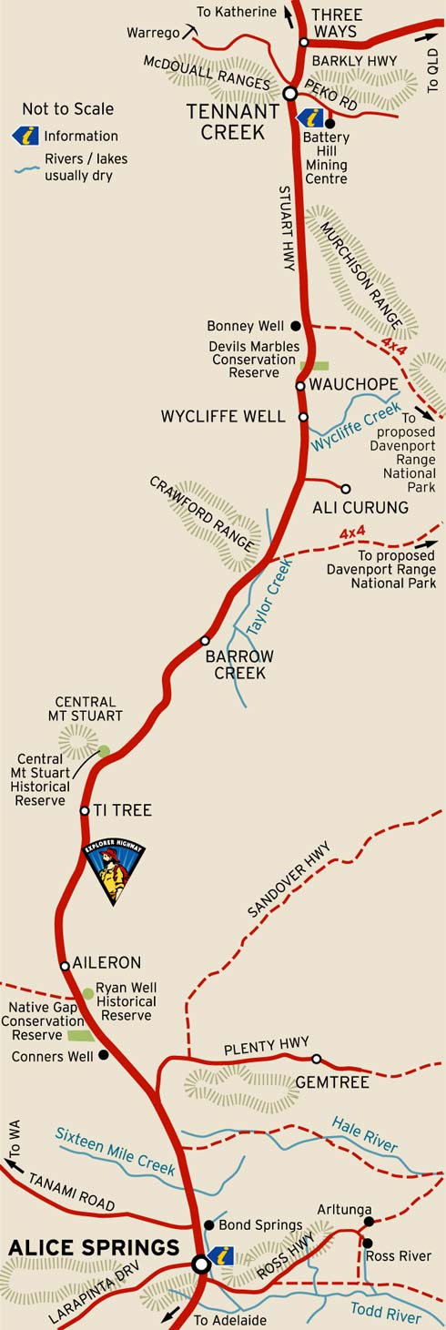 Tennant Creek to Alice Springs  road map